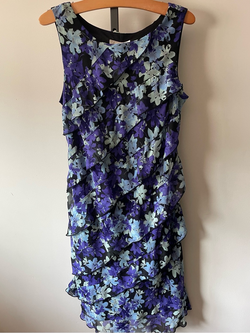 90s Y2K Vintage Tradition Floral Tiered Ruffle Dress Lettuce Edge Purple